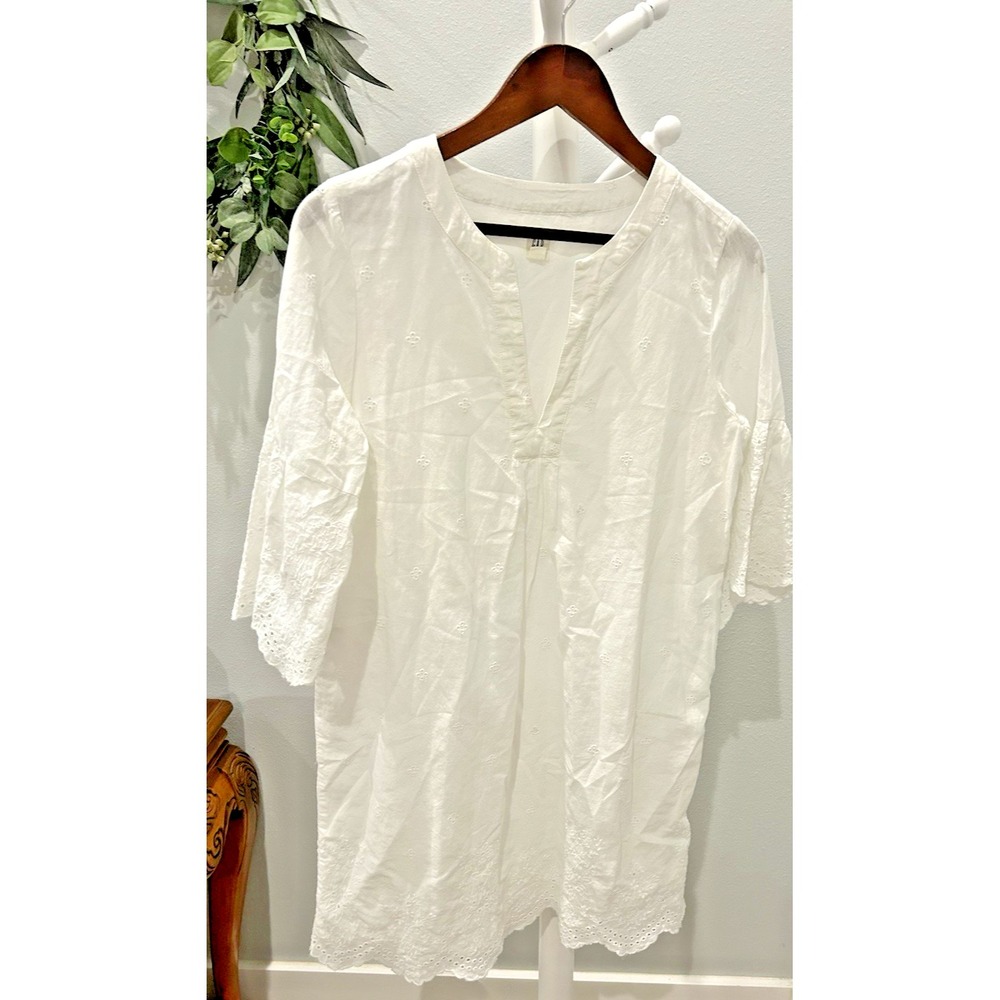 Old Navy Womens PM White Eyelet Peasant Tunic Top Sleeve Boho Resort Lagenlook‎